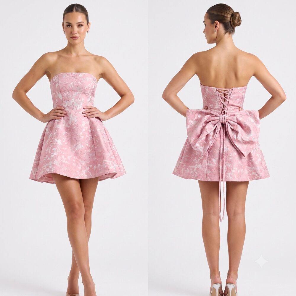 NWT Saints & Secrets Pink Floral Jacquard Bow Mini Dress - Size L